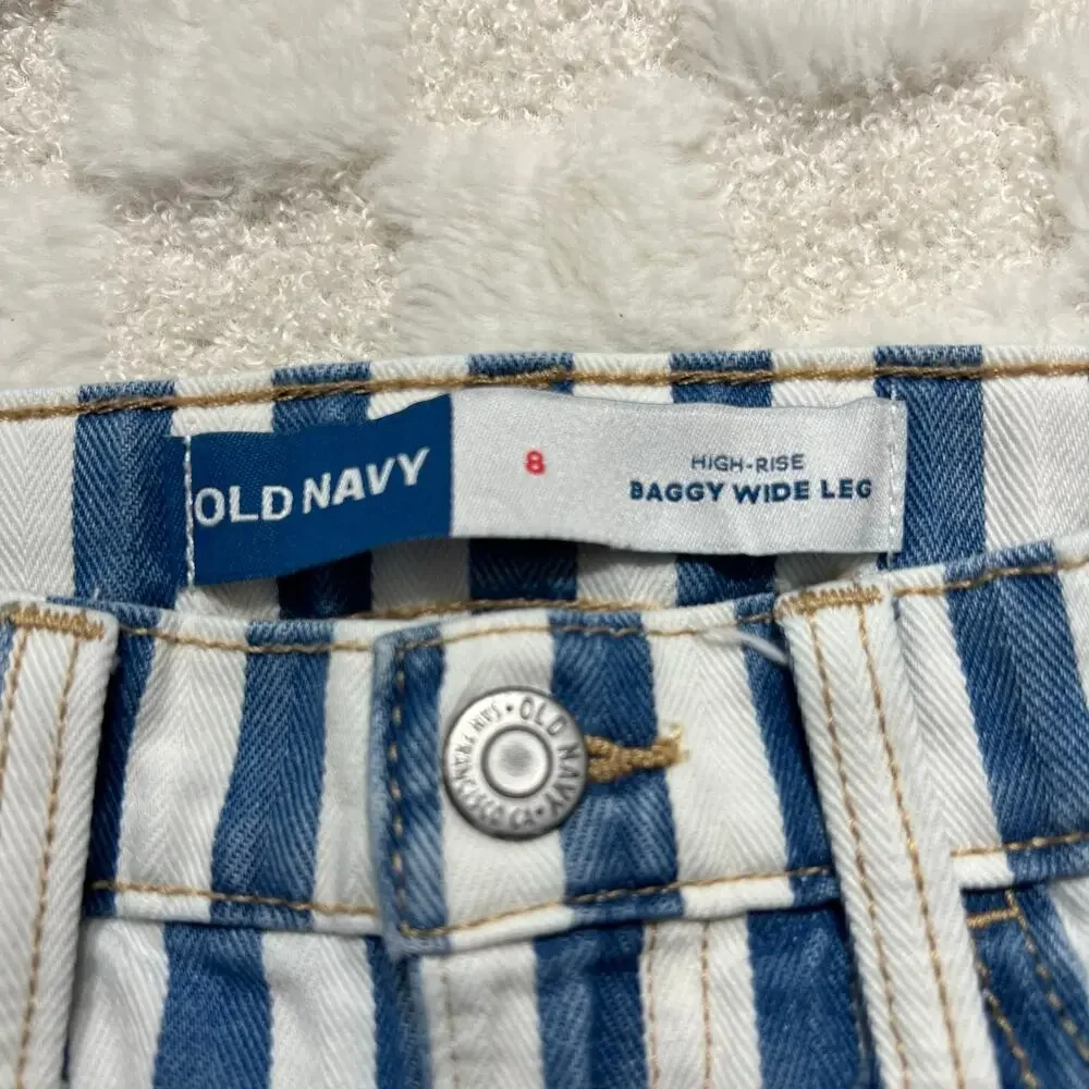 Old Navy Girls Size 8 High Rise Baggy Wide Leg Striped Jeans